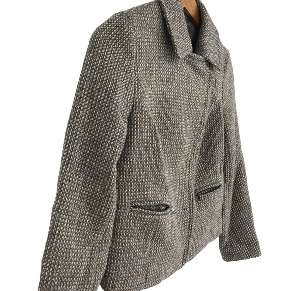 Talbots 2P Gray Tweed Moto Jacket Blazer Full Zip Wool Blend Pockets Metallic - Picture 7 of 14